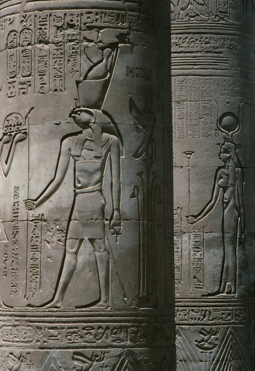 Detail kolonády, římský a ptolemaiovský dvojitý chrám Sobek a Haroeris na kameni řeky Nil od Egyptian