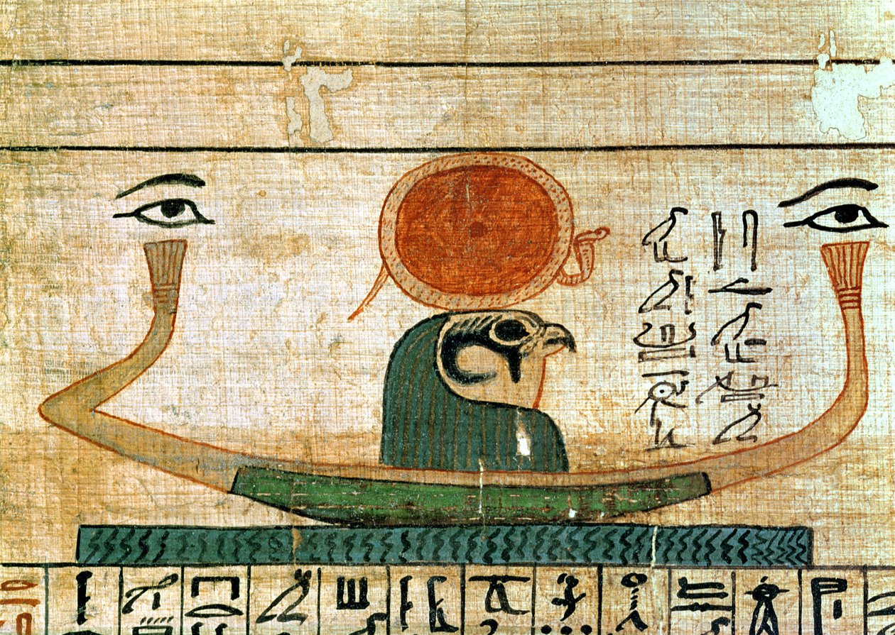 Egyptský pohřební papyrus zobrazující barku Re-Herakhty od Egyptian