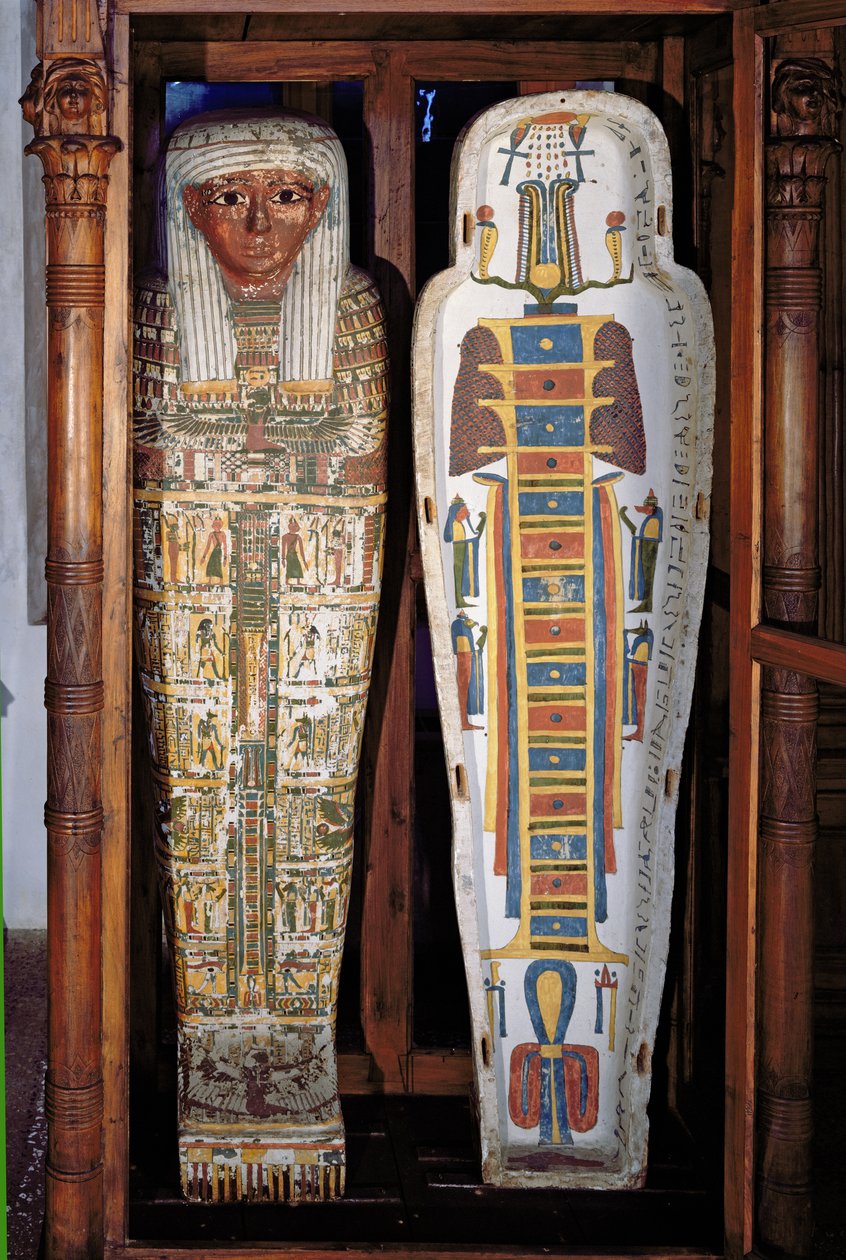 Egyptský sarkofág pokrytý hieroglyfy (malované dřevo) od Egyptian