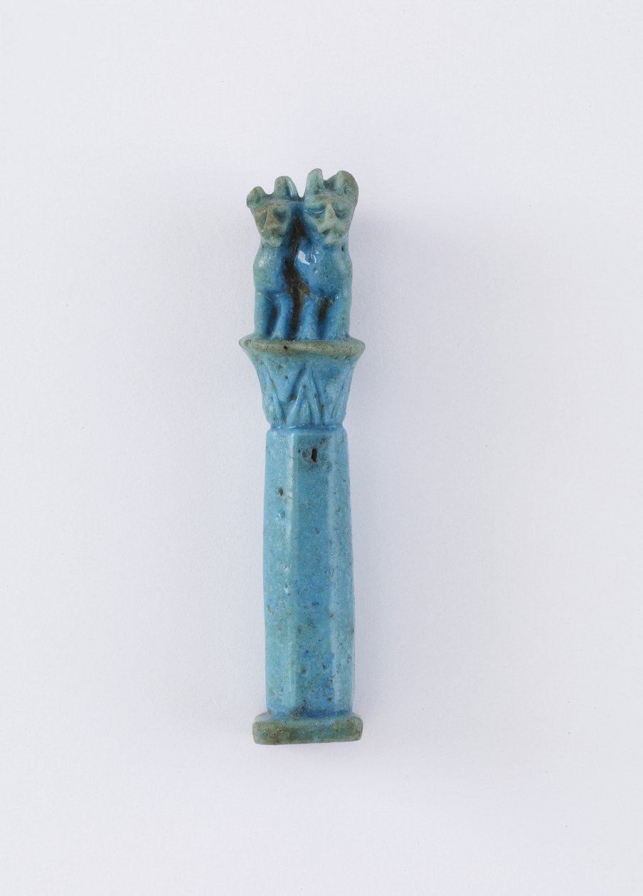 Papyrusový sloup se dvěma kočkami, možná období Ptolemaiova, 305-30 př.nl (fajáns) od Egyptian