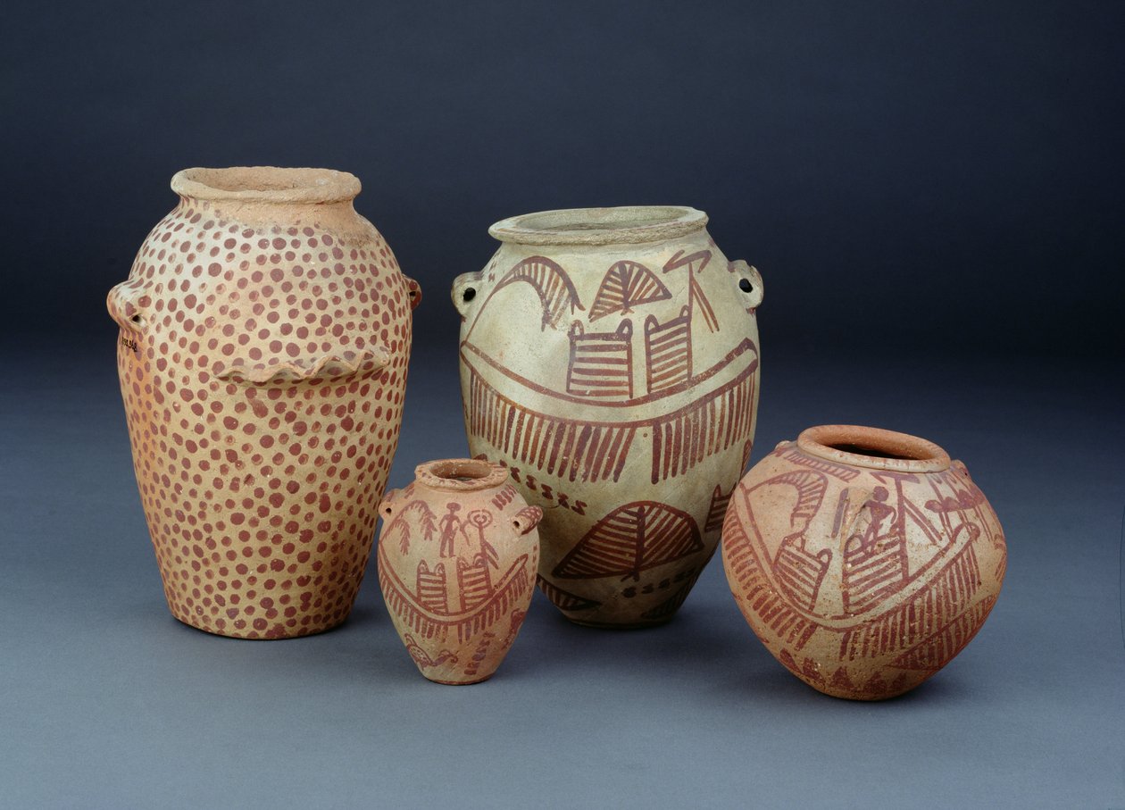 Nádoby s výjevy z Nilu, Naqady a Abadaya, pozdně predynastické (keramika) od Egyptian