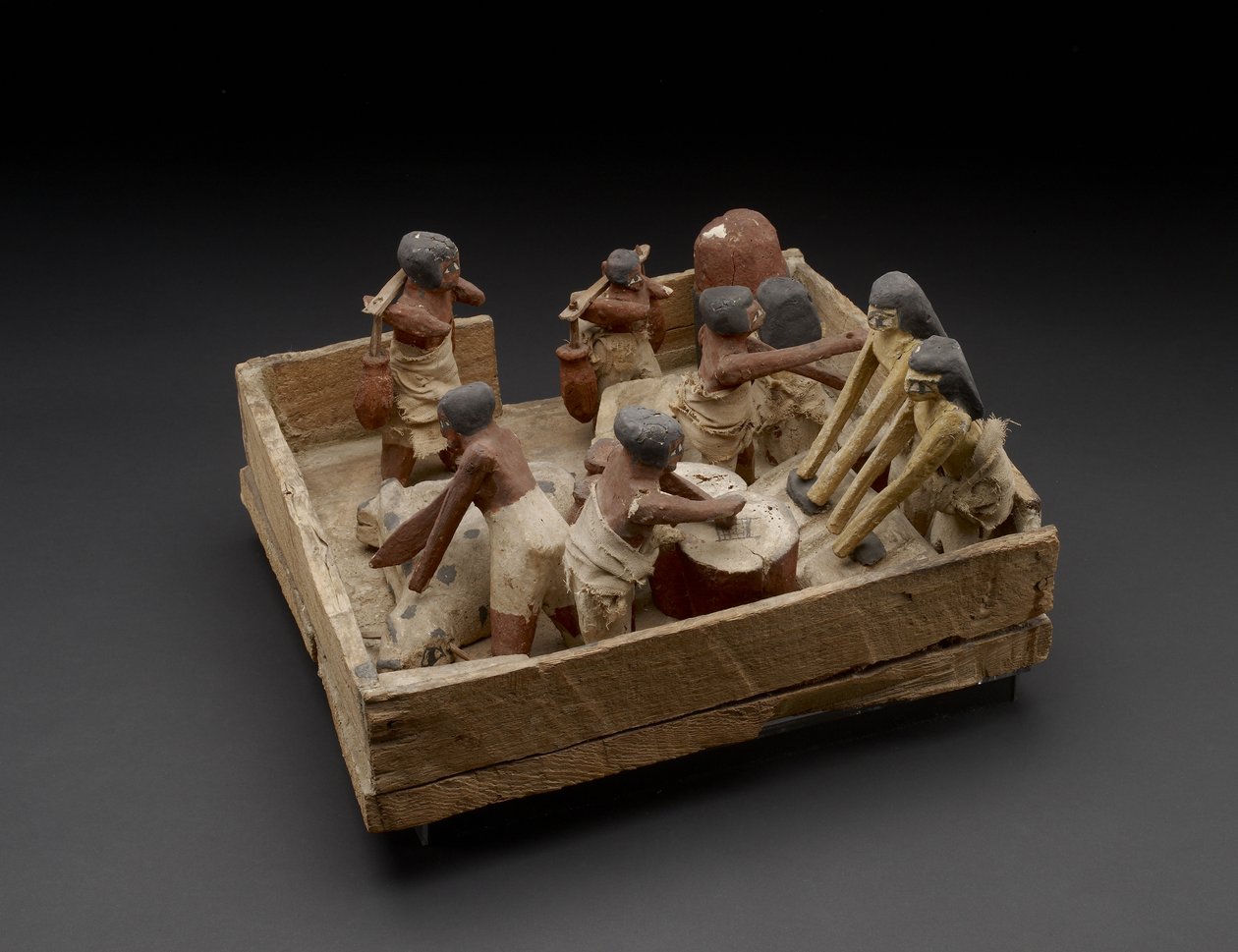 Model zobrazující pekařství, pivovarnictví a řeznictví dřevo, gesso a barvy od Egyptian 12th Dynasty