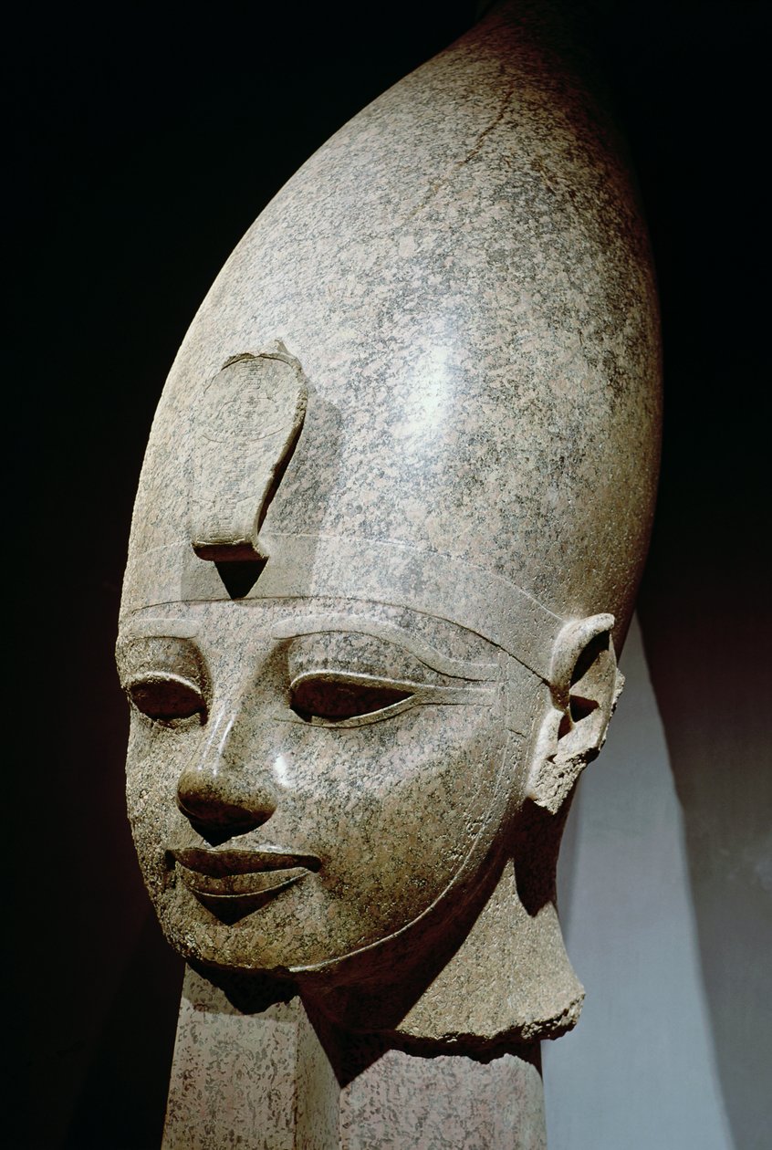 Kolosální hlava Amenhotepa III, z al-Qurnah, Nová říše (růžová žula) od Egyptian 18th Dynasty