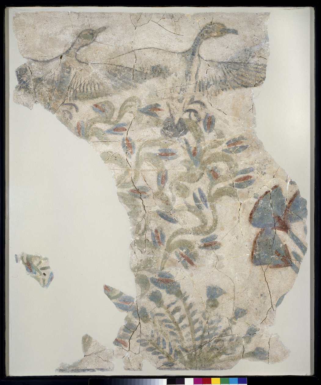 Fragment malované dlažby zobrazující husy při útěku z močálu, Nová říše od Egyptian 18th Dynasty