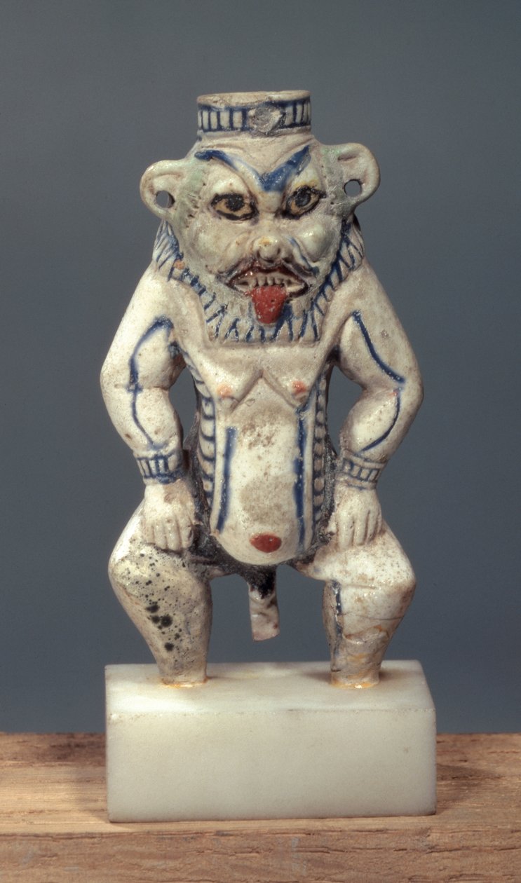 Kohl Pot, zobrazující egyptského boha domácnosti Bes (fajáns) od Egyptian 18th Dynasty