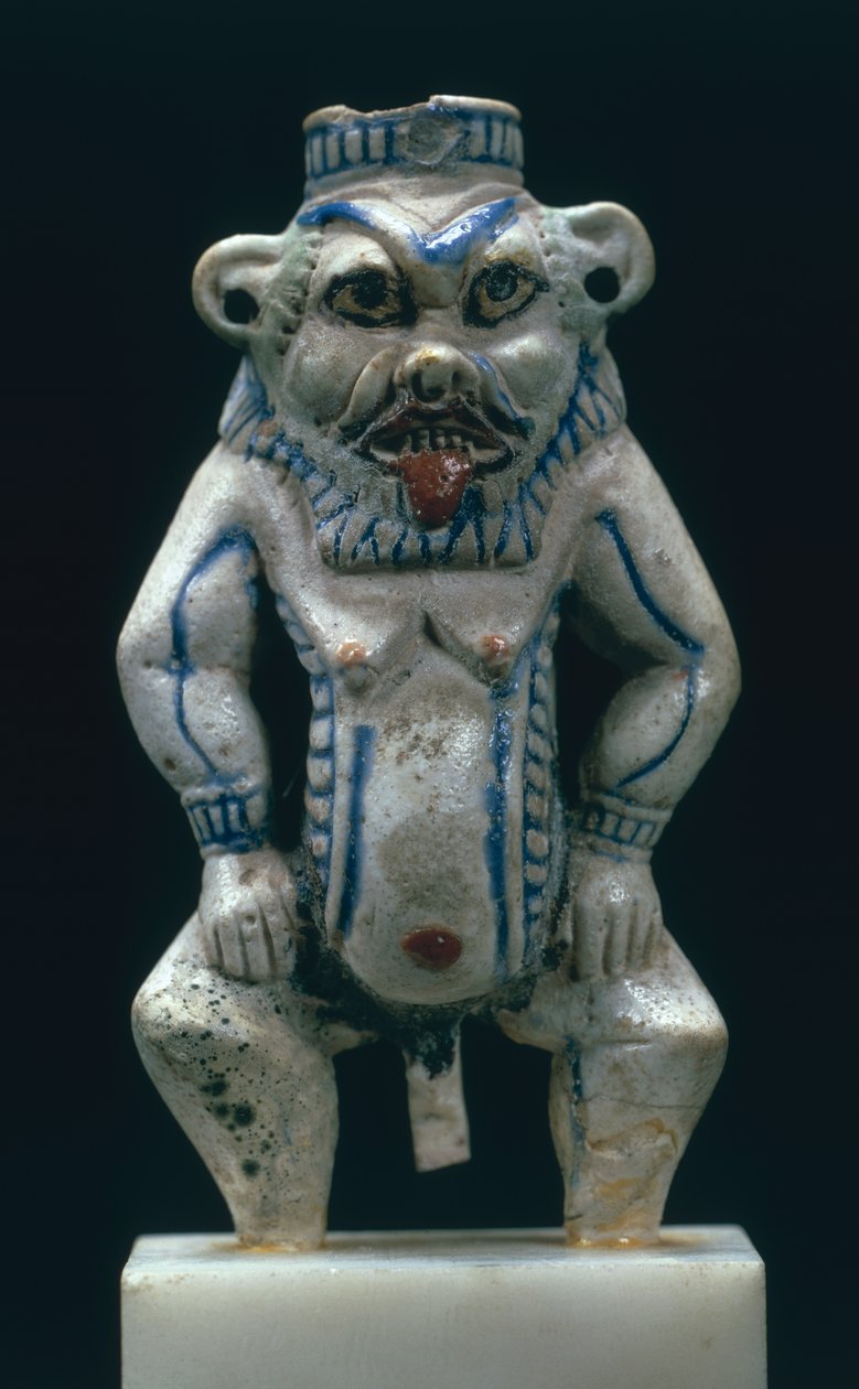 Kohlův hrnec v podobě boha Bese, Nová říše, cca 1400-1300 př.nl (fajáns) od Egyptian 18th Dynasty