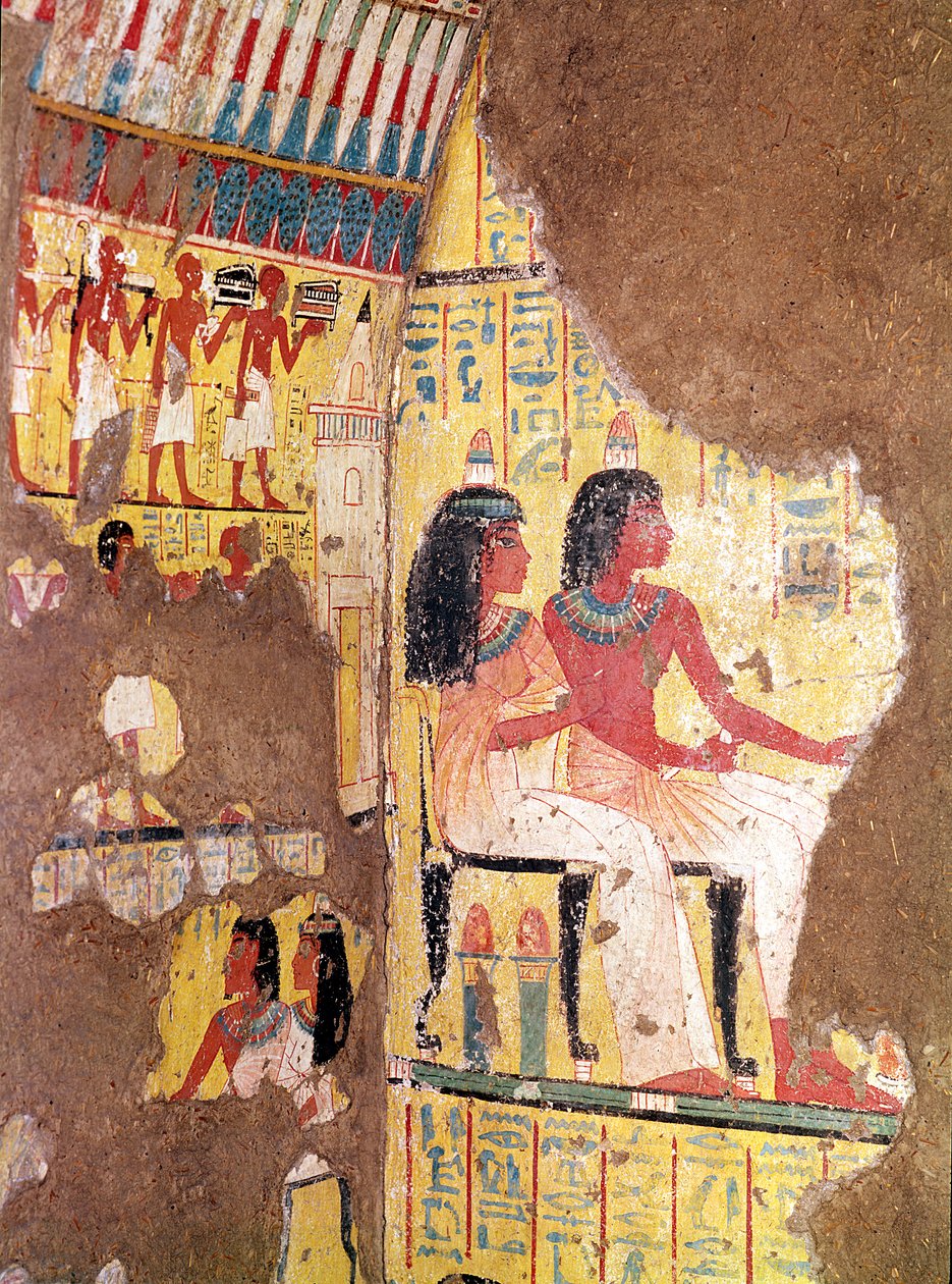 Malíř Maie a jeho manželka seděli ze své hrobky, rekonstruované v muzeu, Nová říše (malovaný vápenec) od Egyptian 18th Dynasty