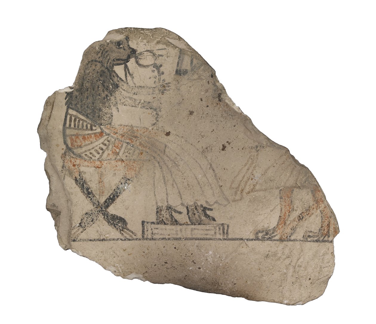 Vápencový ostrakon s humornými kresbami červenou a černou tuší vápenec malovaný černou a červenou tuší od Egyptian 19th Dynasty