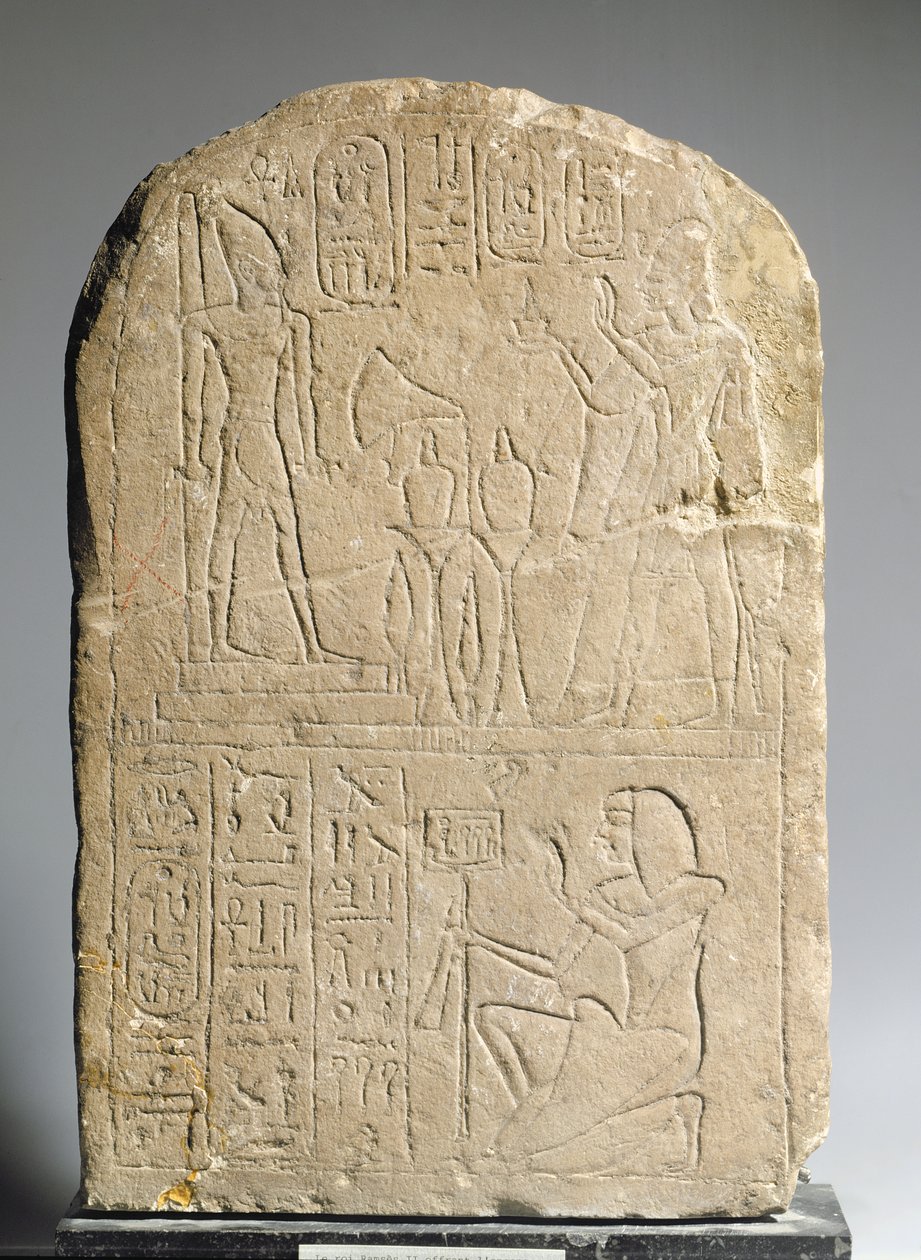 Stela zobrazující Ramesse II, jak nabízí kadidlo své vlastní podobizně, Nová říše (vápenec) od Egyptian 19th Dynasty
