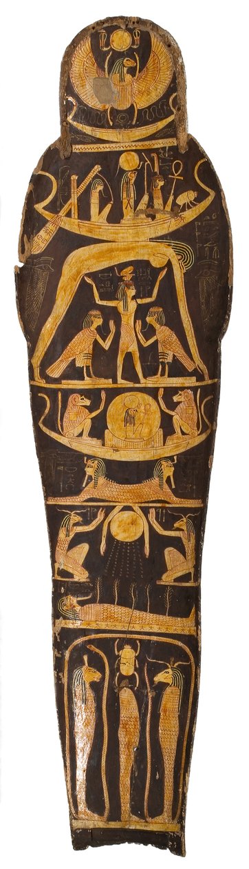Víko mumie, z rakve vrchního písaře chrámu Amun Re, Nespawershefyt, třetí přechodné období, cca 1000 př. n. l. malované dřevo od Egyptian 21st Dynasty