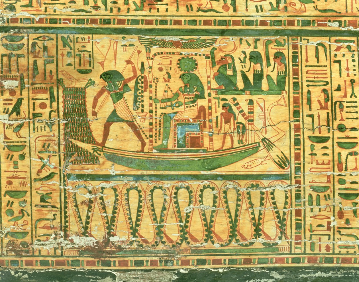 Cesta boha Slunce Re, detail z vnitřní rakve Nespawershefyt, Egypt, třetí přechodné období, 990-969 př. n. l. (omítnuté a natřené dřevo) (viz také 76535) od Egyptian 21st Dynasty