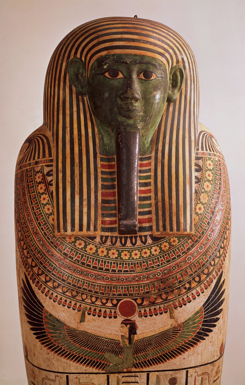 Vnější víko sarkofágu Psametika I (664-610 př.nl) Pozdní doba (malované dřevo) od Egyptian 26th Dynasty