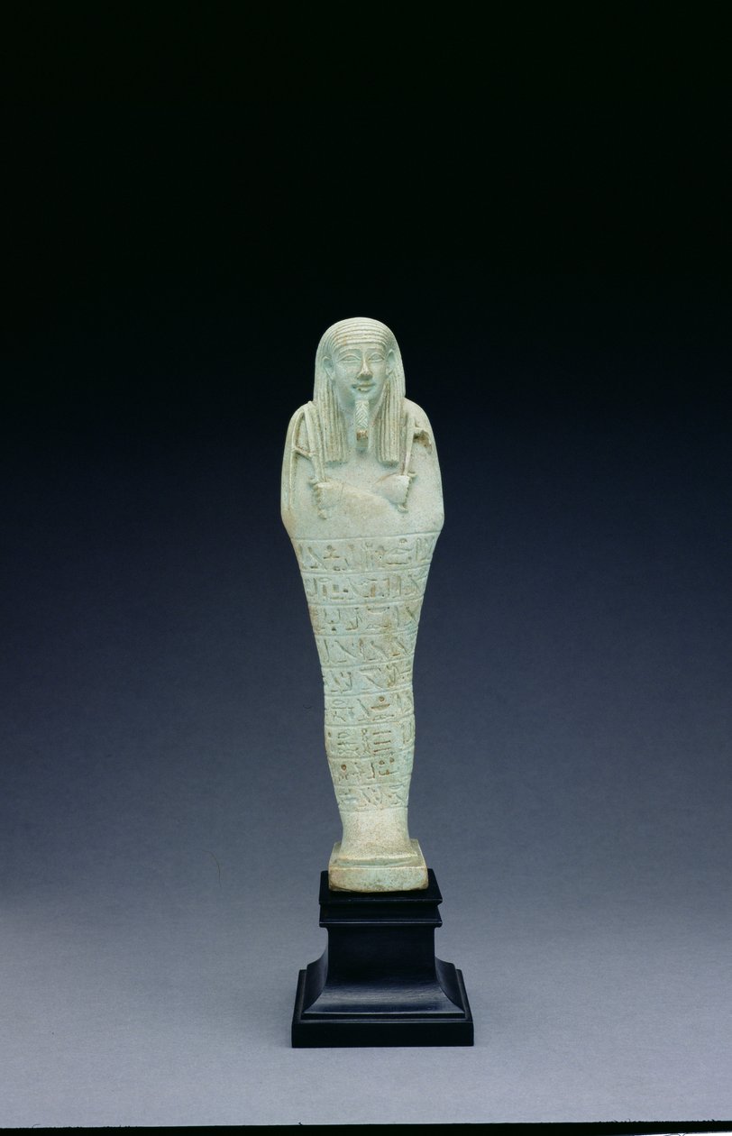 Šabti postava Imhotepa narozeného z Bastetirdis, pozdní období (světle zelená egyptská fajáns) od Egyptian 30th Dynasty