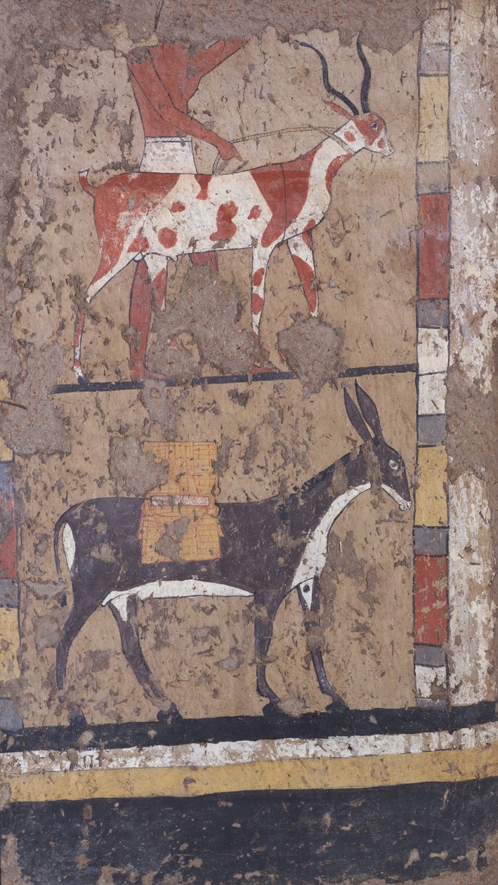 Antilopa a osel nesoucí pšenici z hrobky generála a kancléře krále Itiho v El Ghebelen nedaleko Luxoru. 2200-2000 př.nl (nástěnná malba) od Egyptian