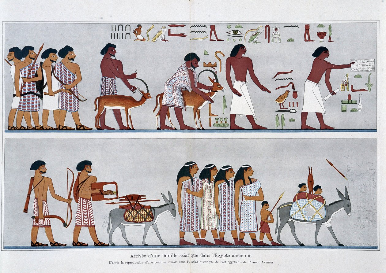 Příjezd asijské rodiny do starověkého Egypta: Z reprodukce nástěnné malby v „Historickém atlasu egyptského umění“ od Prisse d