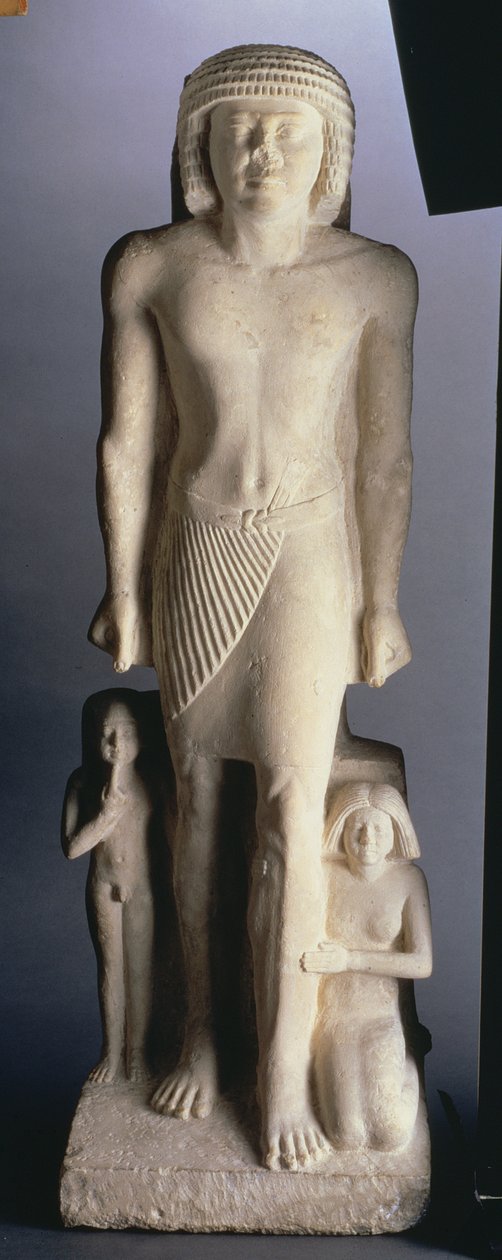 Rodinná skupina, možná ze Sakkary, Stará říše, konec 5. až počátek 6. dynastie (malovaný vápenec) od Egyptian