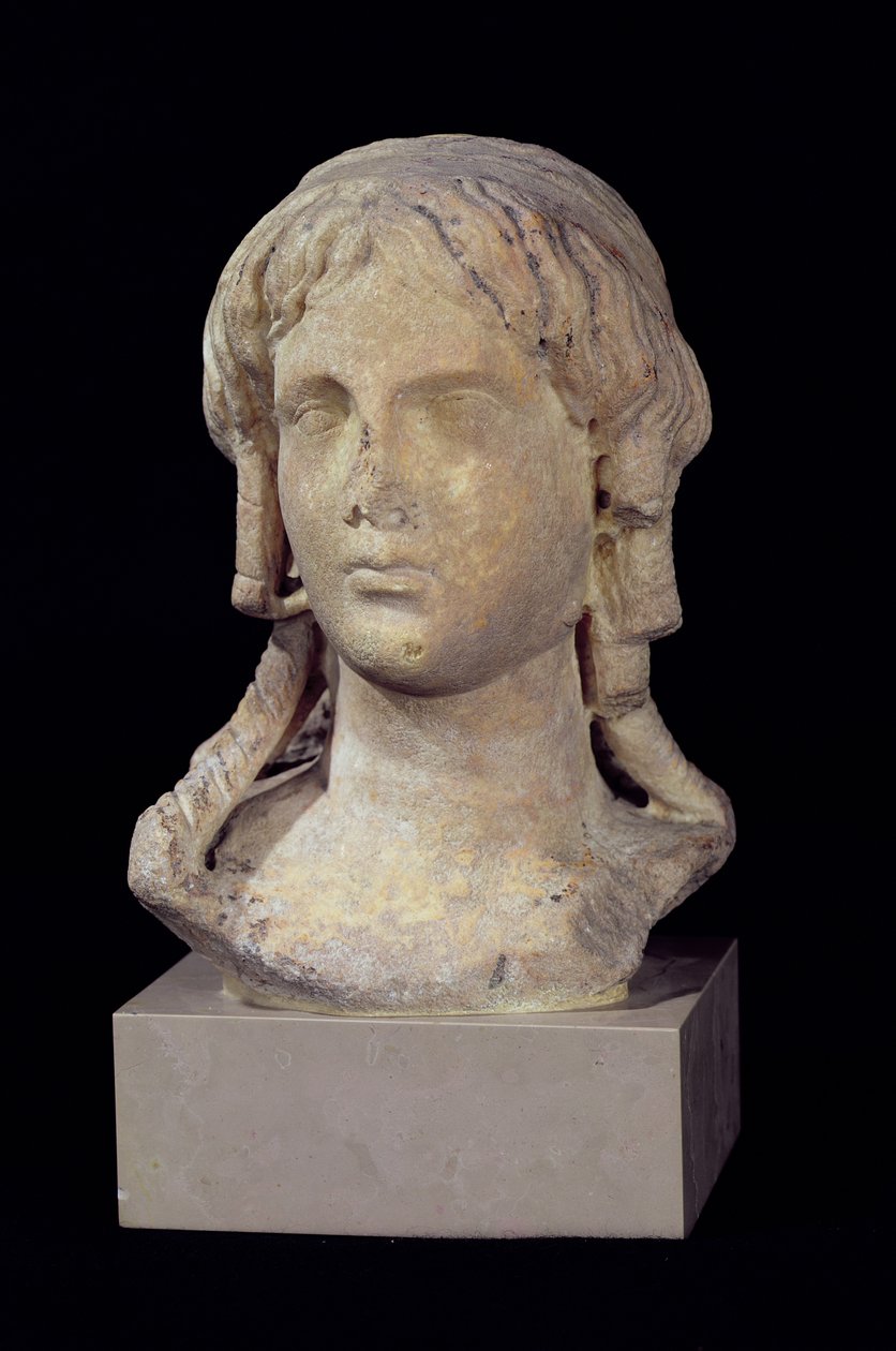 Hlava Bereniky I. (asi 317-275 př. n. l.) nebo Kleopatry I., Ptolemaiovské období (mramor) od Egyptian