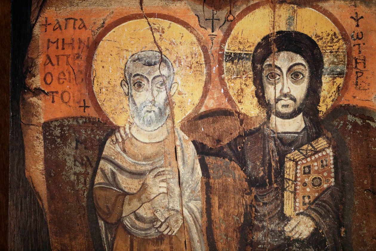 Ježíš a prostředky na ikoně ze šestého století od Egyptian
