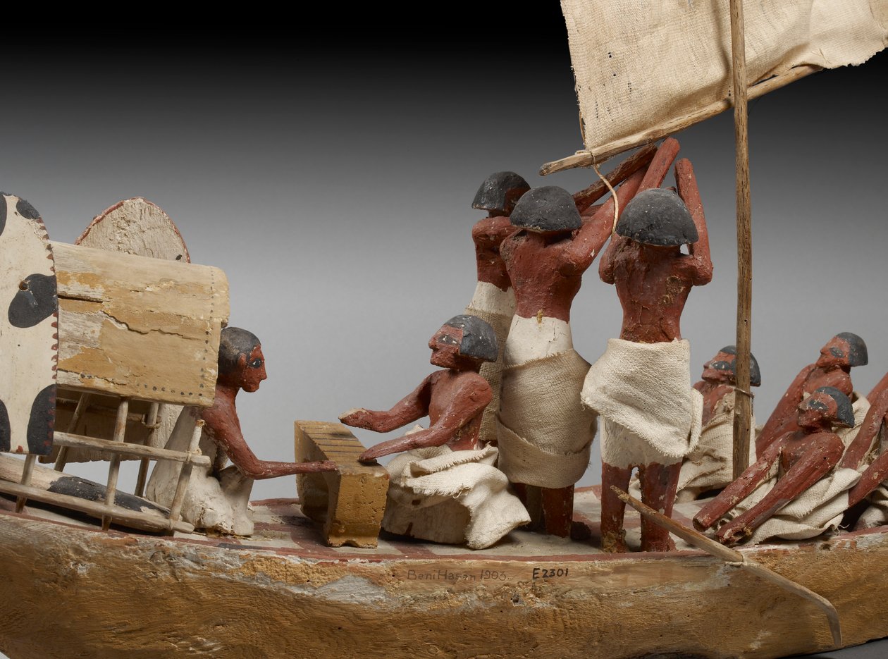 Model pohřebního člunu, z Beni Hasan, pravděpodobně Říše středu, kolem 2060-1786 kombinovaná média detail 107032 od Egyptian