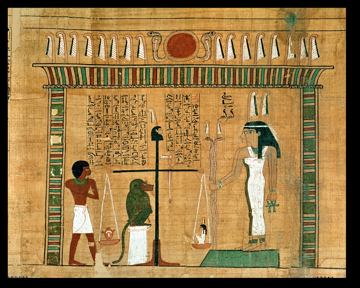 The Weighing of the Heart, detail ze stránky Knihy mrtvých (papyrus) od Egyptian