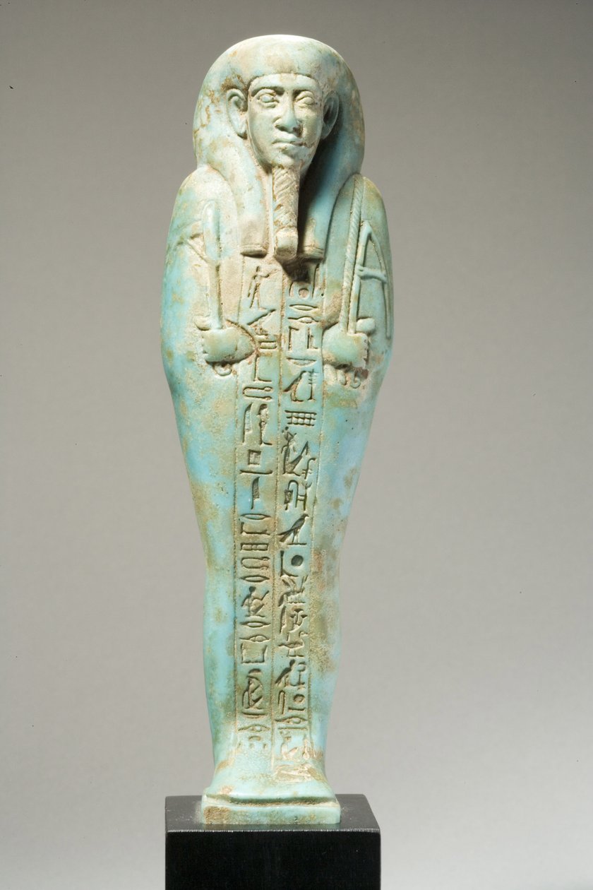 Postava Ushabti pro Hor-Khebi, pozdní dynastické období, konec 25.-začátek 26. dynastie, cca 700-600 př. n. l. (fajáns) (viz 270353 obráceně) od Egyptian