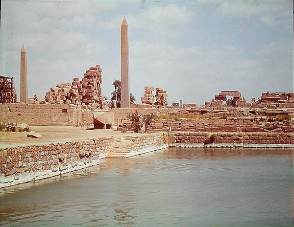 Pohled na posvátné jezero, Amonův chrám od Egyptian