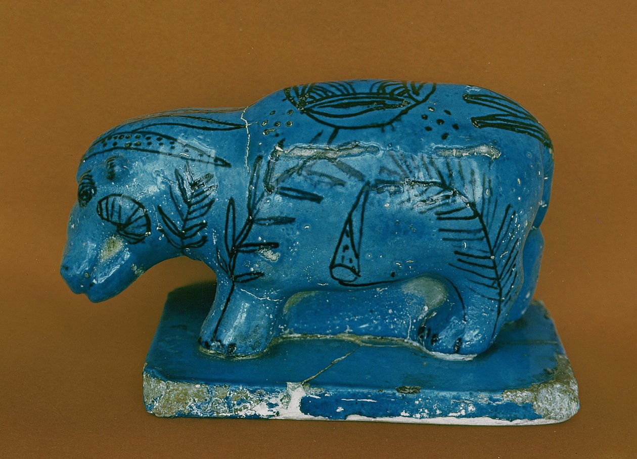 Modrý hroch s černým zdobením, od Dra Aboul Naga, Říše středu (fajáns) od Egyptian 11th Dynasty