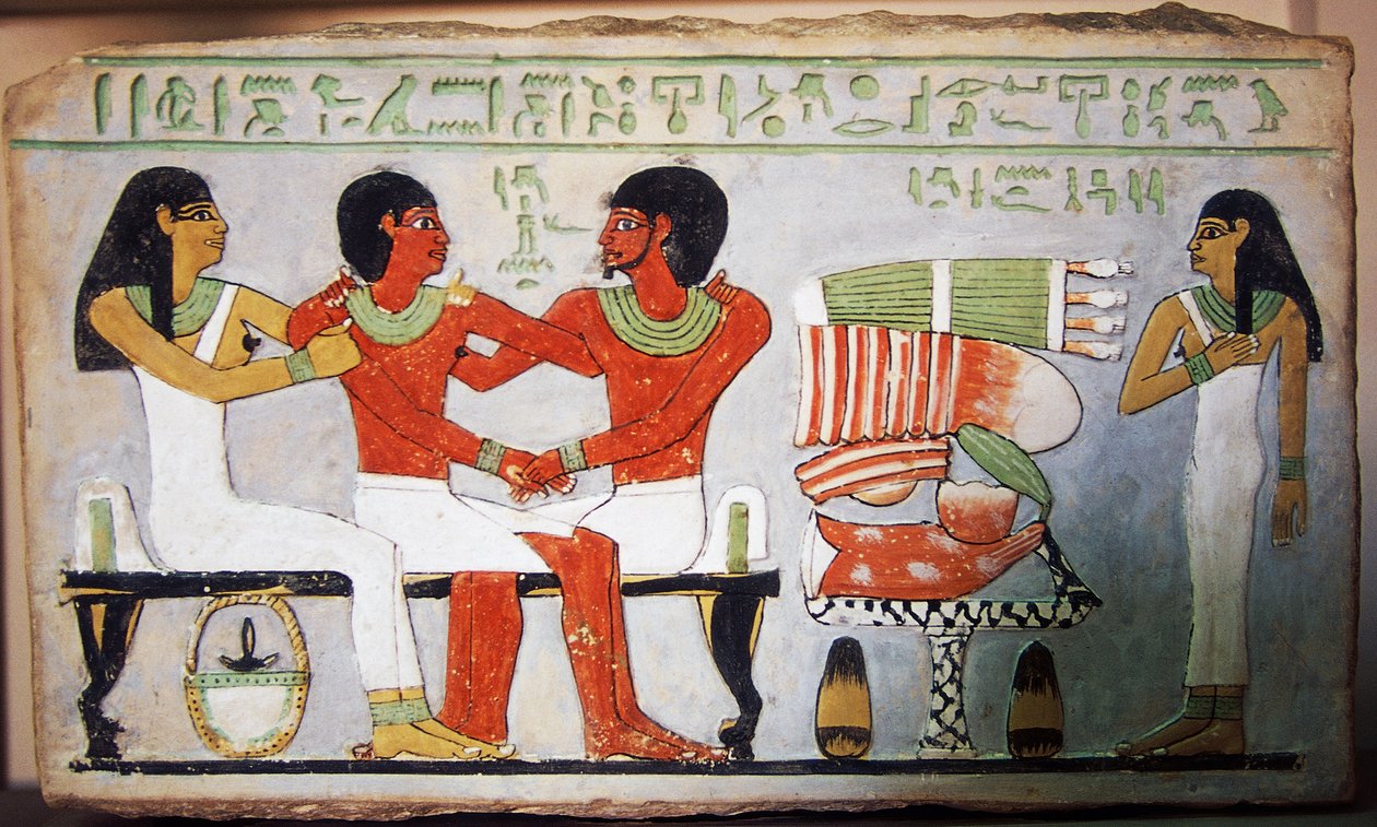Debu Sobek a jeho rodina, Nástěnná malba z Abydosu v Egyptě. Egyptská civilizace, Říše středu, Dynastie XII od Egyptian 12th Dynasty