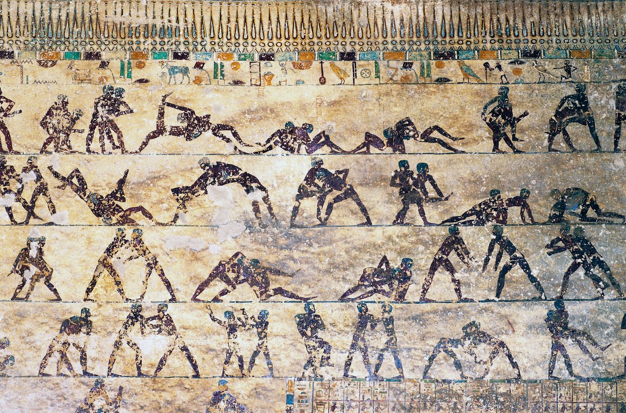 Bojové scény, nástěnná malba, hrobka Kethi, nekropole Beni Hasan, Egypt, egyptská civilizace, Říše středu, dynastie XII od Egyptian 12th Dynasty