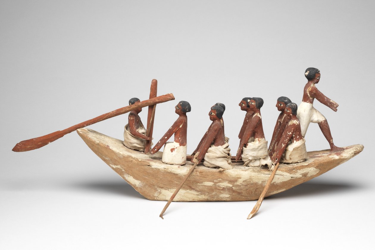 Model plachetnice z hrobky v Khety (Beni Hasan) Střední říše, cca 2010 př. n. l. - 1950 př. n. l. (malované dřevo a plátno) od Egyptian 12th Dynasty
