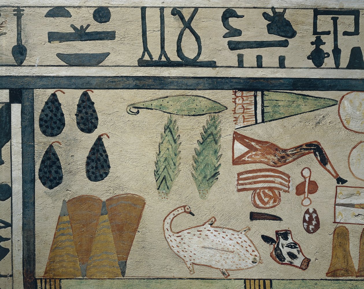 Detail panelu představující různé nabídky jídla ze sarkofágu z Irinimenpu od Egyptian 12th Dynasty