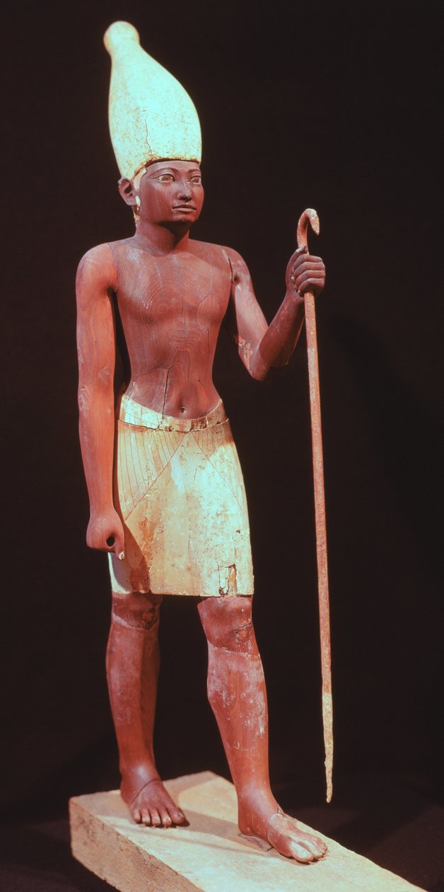 Socha Sesostris I (vládl 1971-28 př.nl) s bílou korunou (malované cedrové dřevo) od Egyptian 12th Dynasty