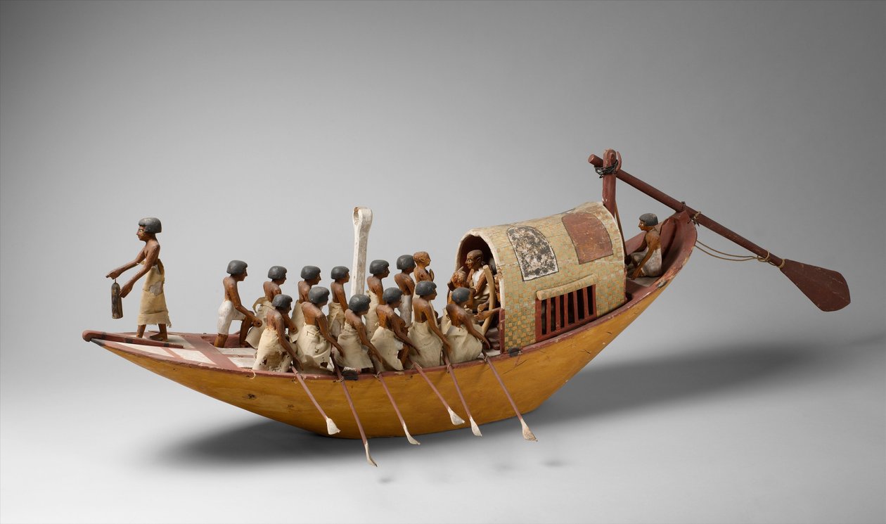 Cestující člun se vesluje z hrobky Meketre, cca 1981–1975 před naším letopočtem (dřevo, barva, gesso, lněný provázek a len) od Egyptian 12th Dynasty