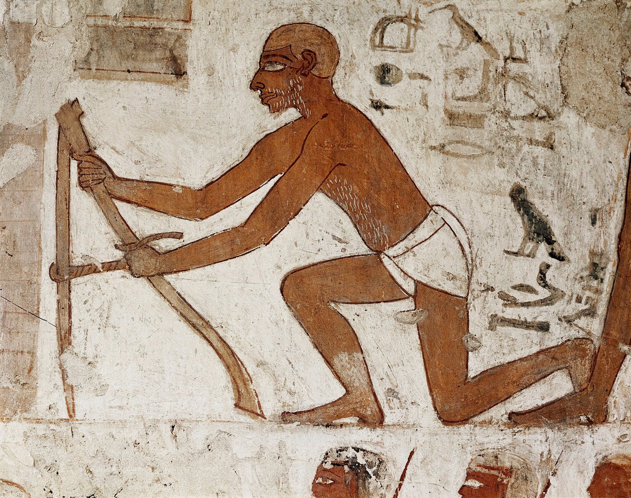 Řemeslník provádějící měření pro stavbu zdi, detail fresky zdobící hrobku Rechmíra, guvernéra Théb a vezíra za vlády faraonů Thutmese III. a Amenophise II. (18. dynastie 1500 až 1292 př. n. l.), Hrob (TT100), Vall od Egyptian 18th Dynasty