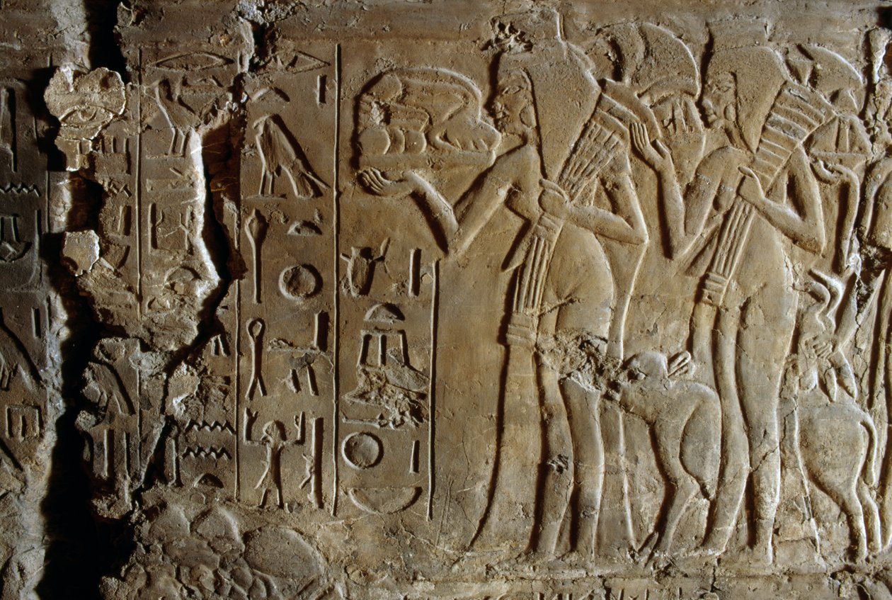 Basreliéf z hrobky Maii, Tutanchamonovy vlhké chůvy, Sakkára, Egypt, Egyptská civilizace, Nová říše, Dynastie XVIII, Detail od Egyptian 18th Dynasty