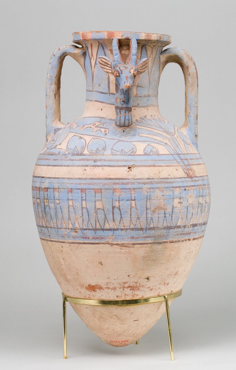 Modře malovaná kozorožčí amfora z Malqaty, cca 1390–1353 př. n. l. (keramika, bílá krémová placka, barva) od Egyptian 18th Dynasty
