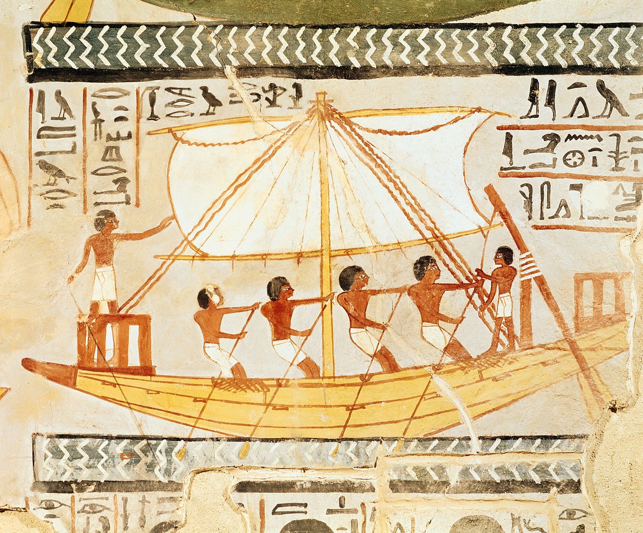 Lodníci na Nilu, ze Senneferovy hrobky, Nová říše (nástěnná malba) od Egyptian 18th Dynasty