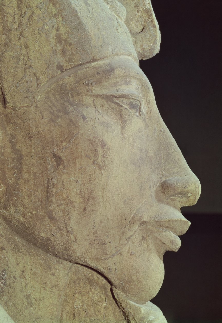 Busta Amenophis IV (Achnaton) (asi 1364-1347 př.nl) z Amunova chrámu v Karnaku, asi 1353-1337 př.nl (pískovec) (detail) od Egyptian 18th Dynasty