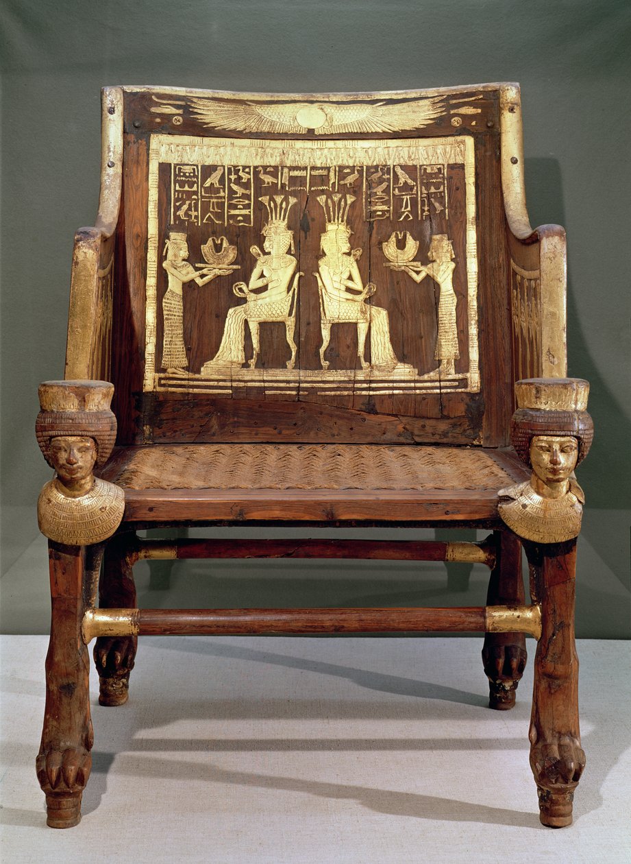 Židle patřící princezně Satamun, dceři Amenophise III., Nová říše, cca 1391-1353 př.nl (dřevo a zlacený bronz) od Egyptian 18th Dynasty