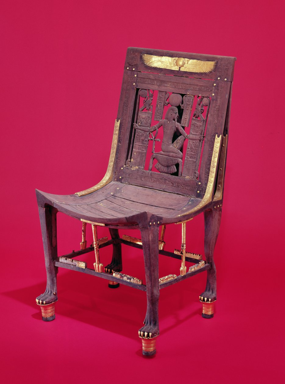 Židle z hrobky Tutanchamona (asi 1370–1352 př. n. l.) zobrazující ducha milionů let, Nová říše (cedrové dřevo) (viz také 148192) od Egyptian 18th Dynasty