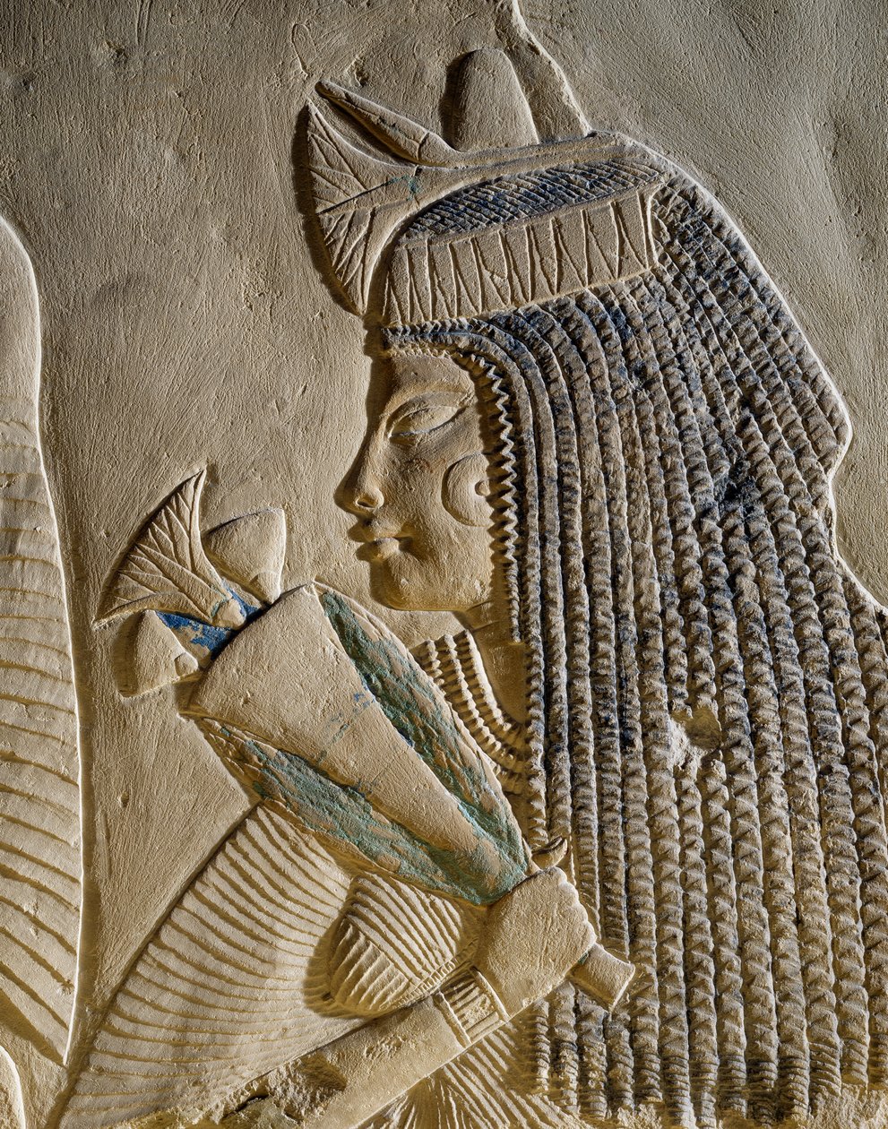 Dejat, detail z malovaného basreliéfu zobrazujícího Imenmese a Dejata, rodiče generála Imenemineta, z hrobky v Memfidě, Egyptská civilizace, Nová říše, dynastie XVIII od Egyptian 18th Dynasty