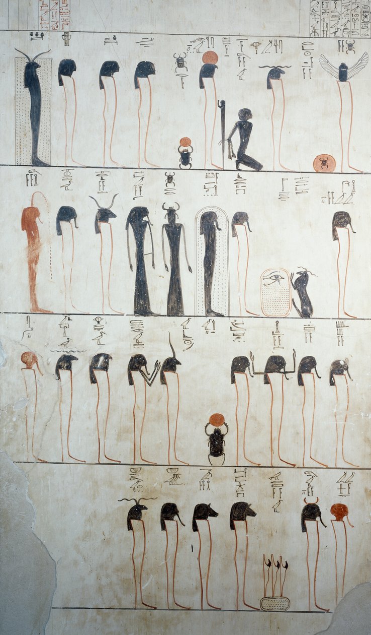 Zobrazení litanie z Ra, detail fresek v pohřební komoře hrobky Tuthmosis III, Údolí králů, Luxor, Théby (Seznam světového dědictví UNESCO od Egyptian 18th Dynasty