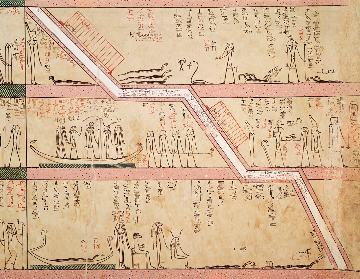 Sestup sarkofágu do hrobky, z hrobky Tuthmosis III (asi 1504-1450 př.nl) Nová říše (nástěnná malba) od Egyptian 18th Dynasty