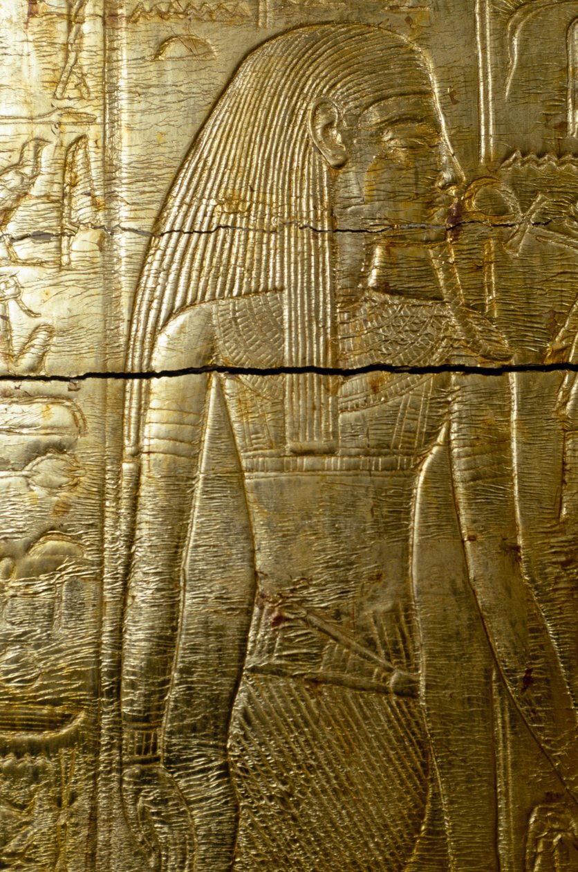 Detail z rytiny zlatem pokryté kaple Tutanchamona, Z hrobky Tutanchamona, Egyptská civilizace, Nová říše, Dynastie XVIII od Egyptian 18th Dynasty