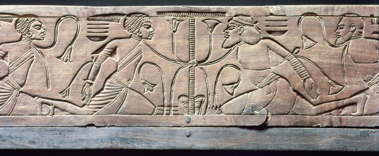 Detail z obřadní podnožky Tutanchamona (asi 1370-52 př.nl) Nová říše (dřevo) od Egyptian 18th Dynasty