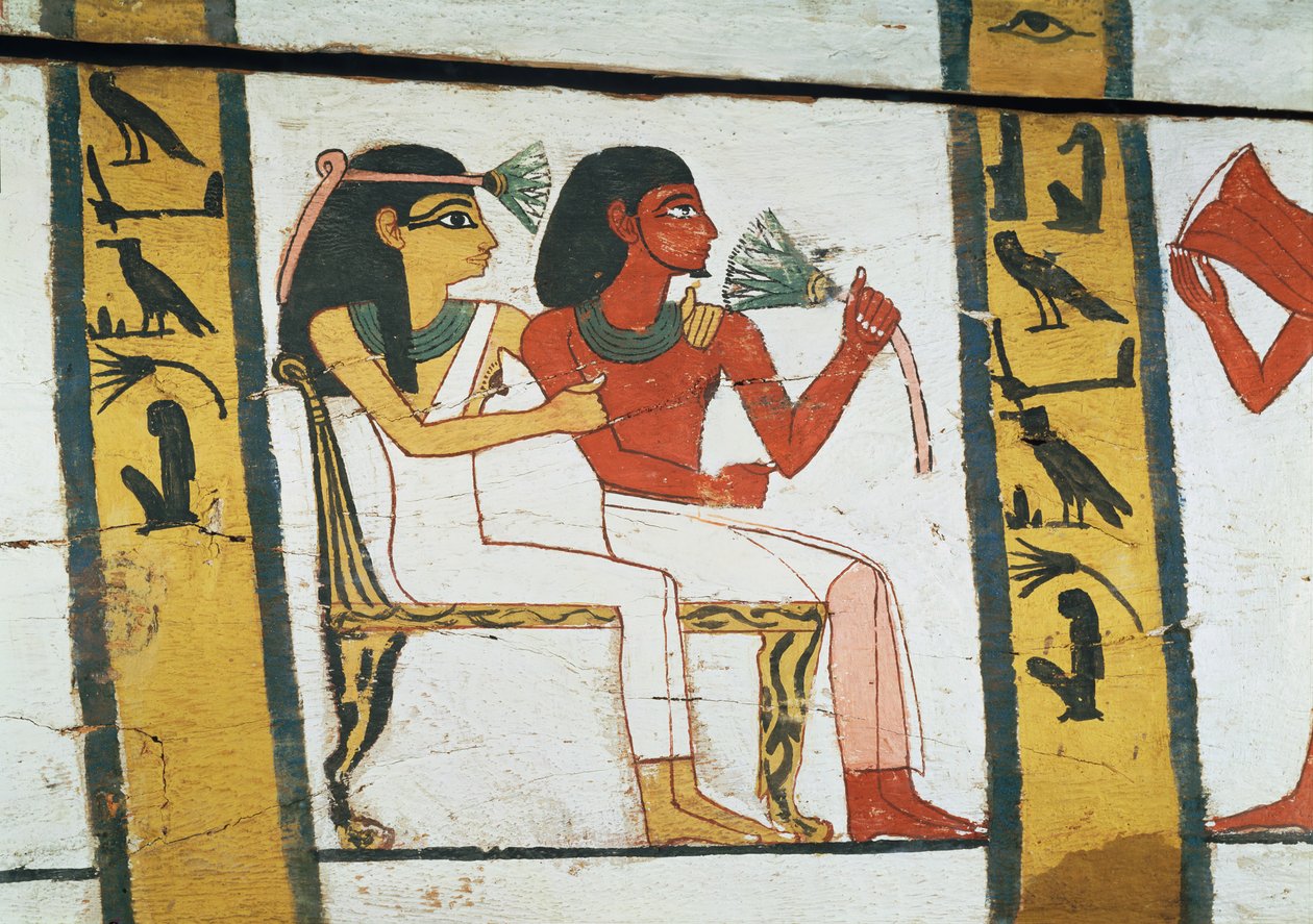 Detail výzdoby sarkofágu Lady of Madja, Nová říše, cca 1450 př.nl (lakované dřevo) od Egyptian 18th Dynasty