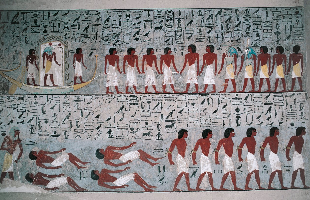 Egypt, Luxor, Údolí králů, Horemhebova hrobka, nástěnná malba od Egyptian 18th Dynasty