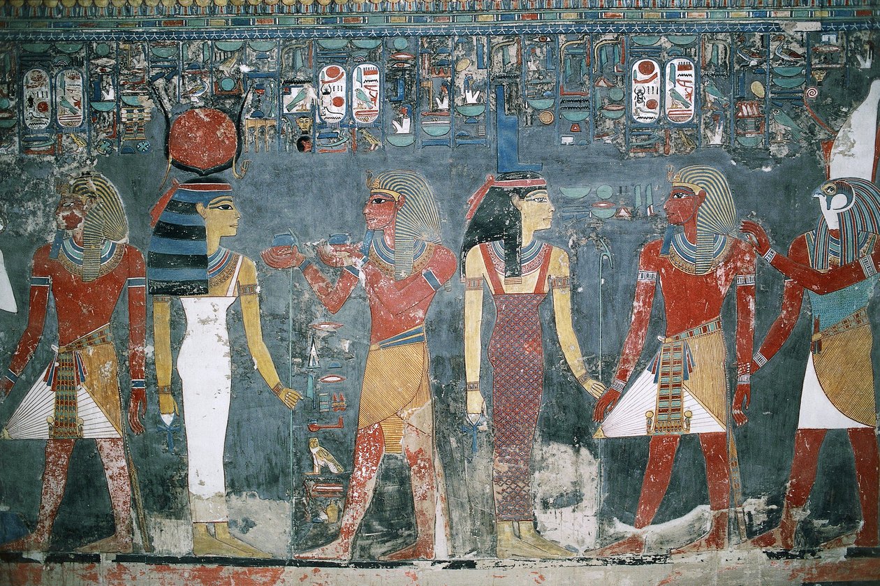 Egypt, Luxor, Údolí králů, Horemhebova hrobka, nástěnná malba od Egyptian 18th Dynasty