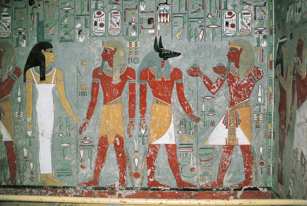 Egypt, Luxor, Údolí králů, Horemhebova hrobka, nástěnná malba od Egyptian 18th Dynasty