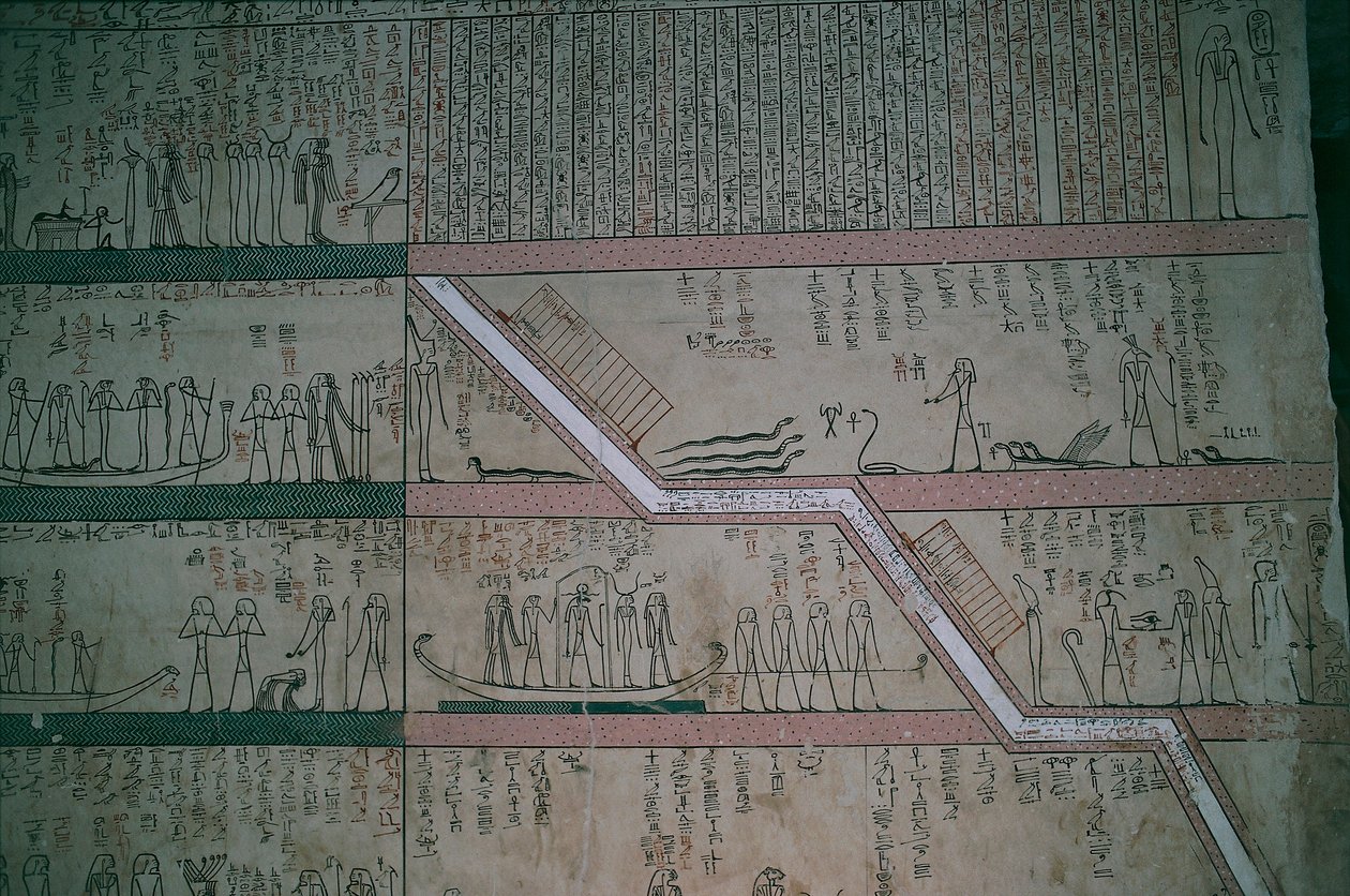 Egypt, Luxor, Údolí králů, hrobka Thutmose III, fresky v pohřební komoře od Egyptian 18th Dynasty